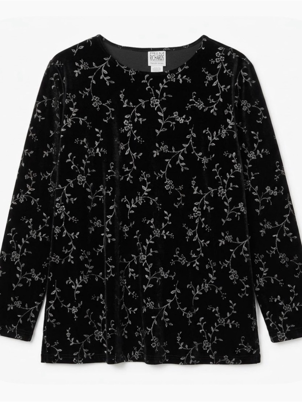 R & M RICHARDS Velvet Vintage Top, Women’s 12, Black Silver